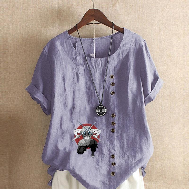 Women's Fashion Cartoon Characters Prined Short Sleeve T-shirt Loose Cotton Shirt Casual Loose Summer Blouse Tops Plus Size