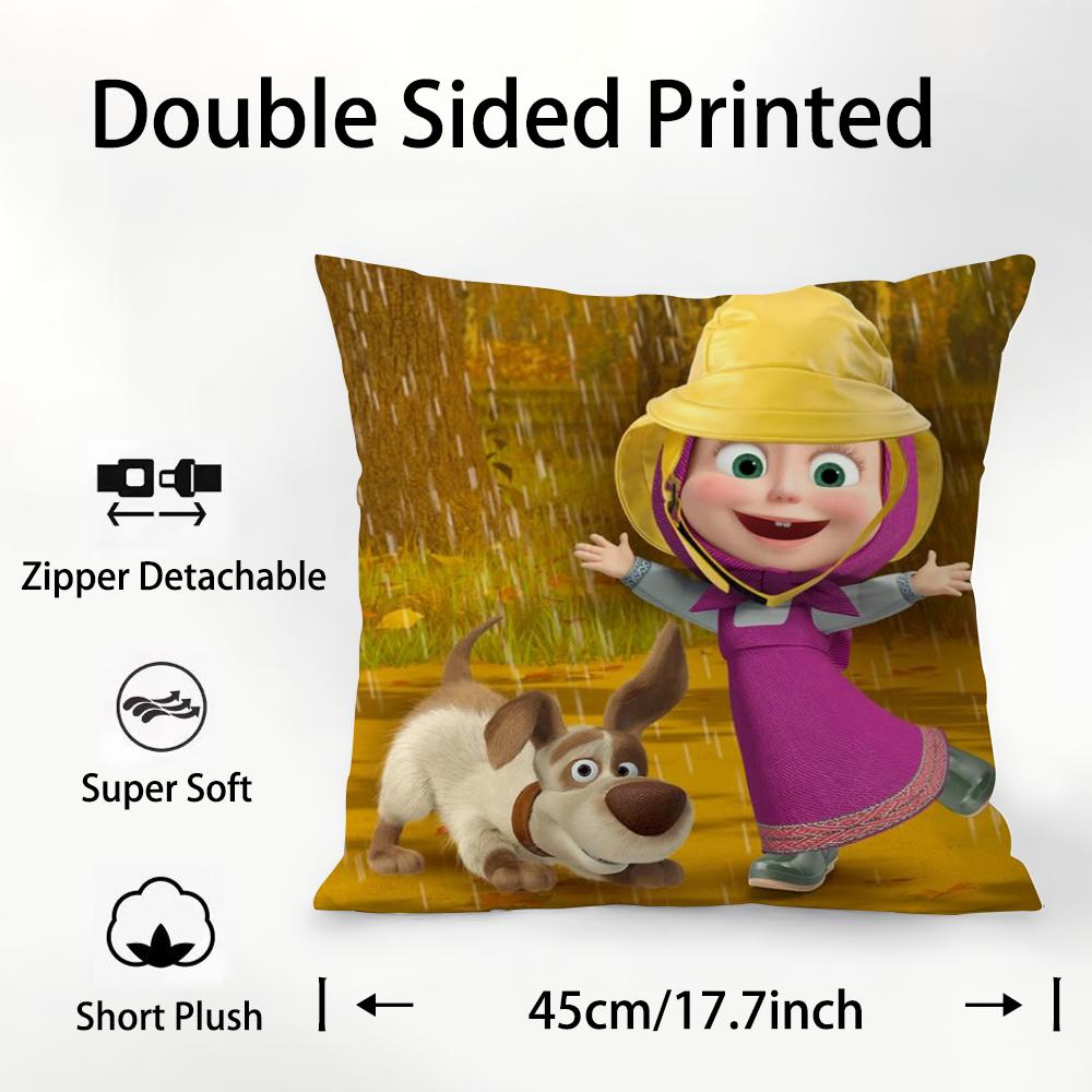 Наволочка М-Маша и Б-Медведи Плюшевая ткань Мягкая Двусторонняя печать Чехол для подушки на диван Наволочки для декоративных подушек