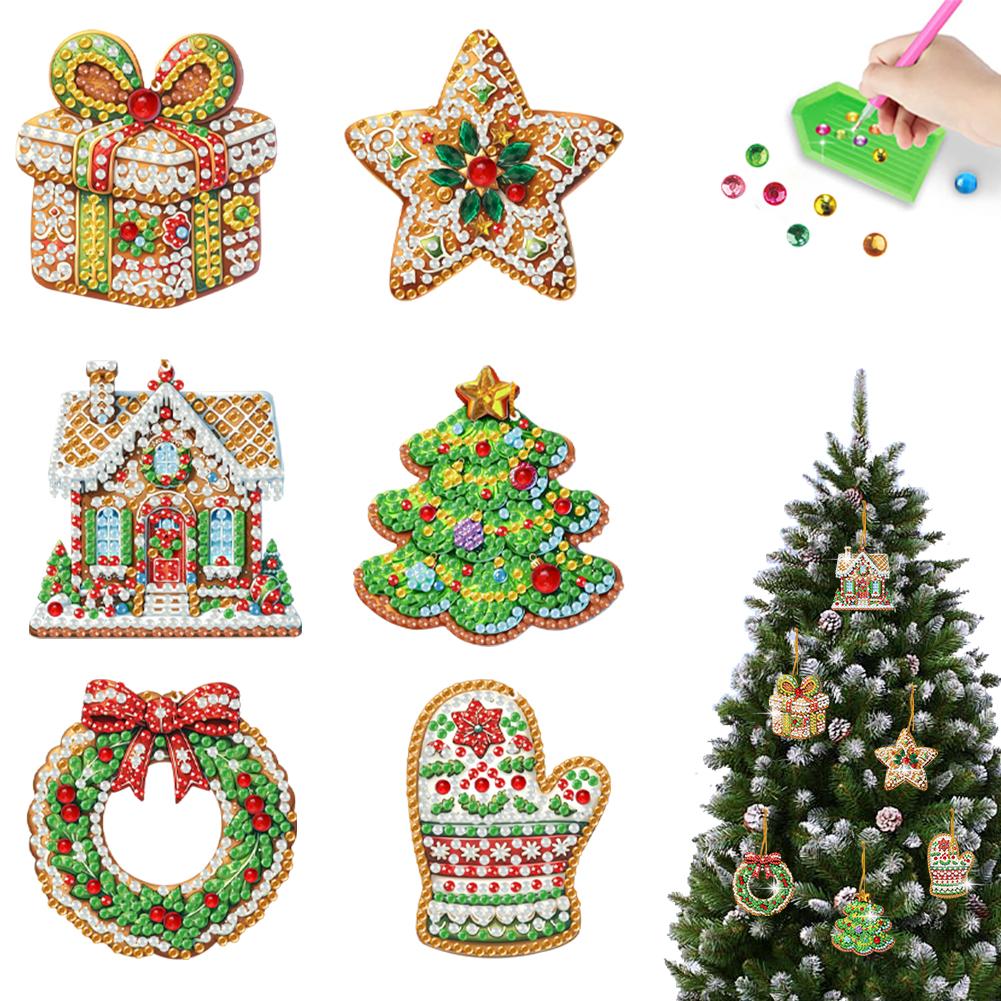 6/10/15pc Xmas Theme 2D/Flat DIY Hanging Diamond Art Kits Acrylic Rhinestone Diamond Christmas Tree Wall Window Pendant Ornament