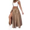 Women Round Neck Vest Elegant Women's Top Skirt Set with High Waist Split Maxi Skirt Sleeveless Crop Top Belt Solid Color