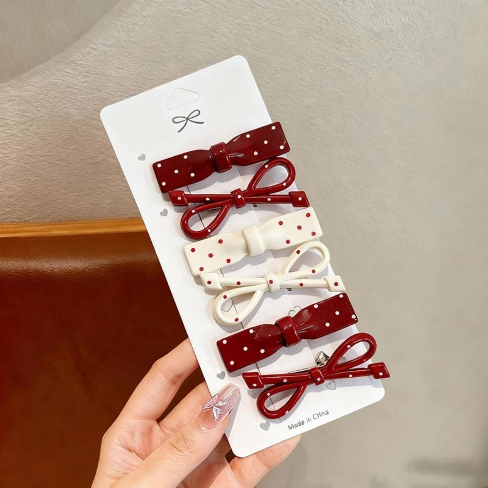 Sweet Polka Dot Hair Clips Mixed Color Oval Side Bangs Clips for 6PCS/SET Women