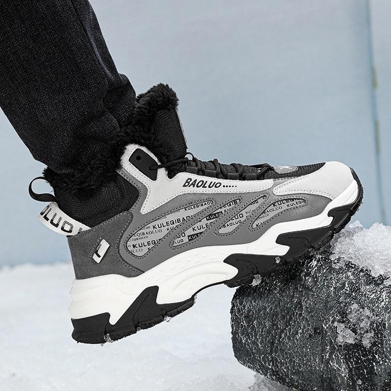 Модные зимние мужские ботильоны с толстой подошвой, меховые зимние ботинки, мужская повседневная спортивная обувь, уличные плюшевые теплые корейские кроссовки, ботильоны
