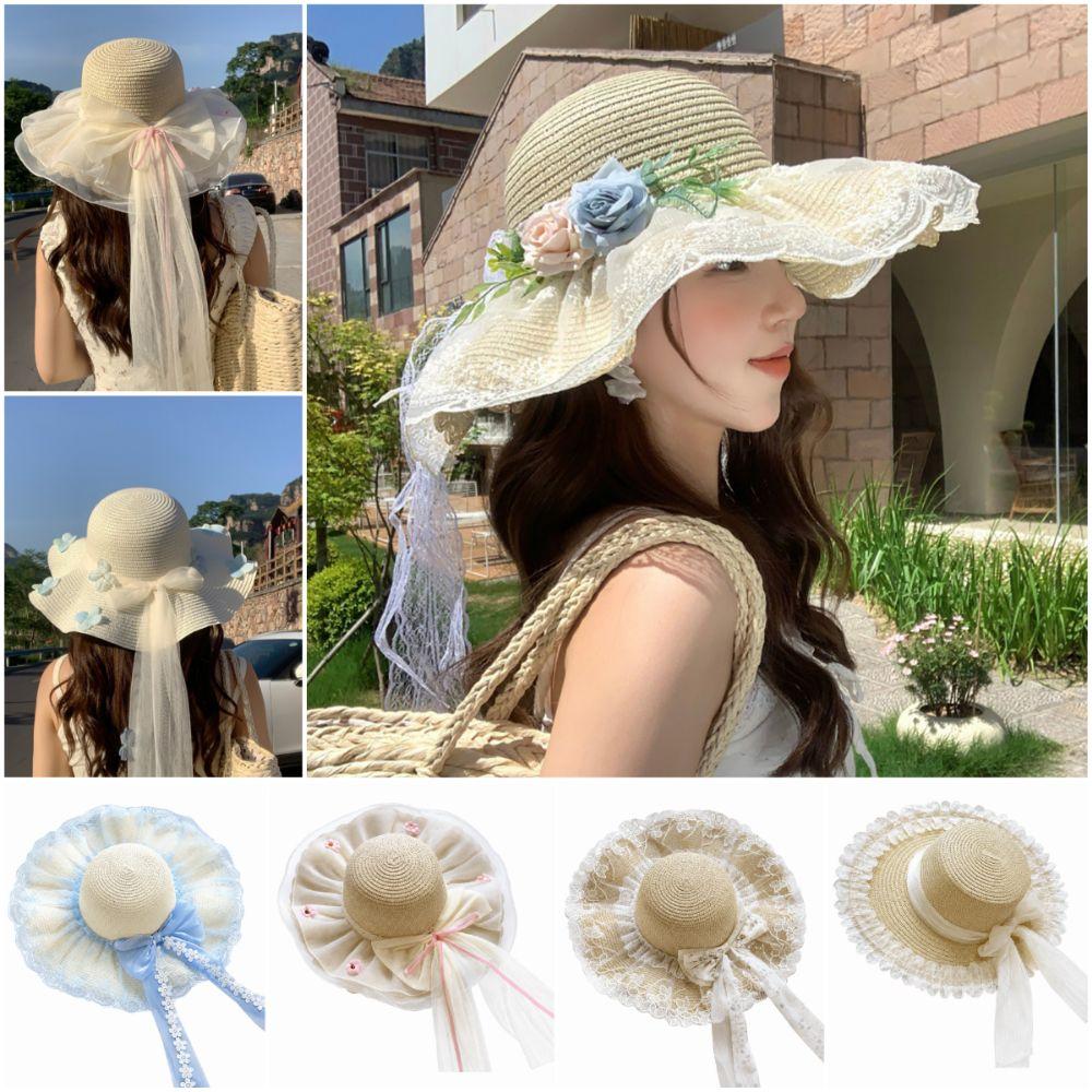 Flower Sun Hat Big Bowknot Sun Protection Hat Lolita Straw Hat Or Women