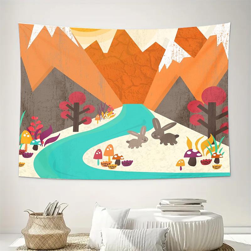 Nature Forest Tapestry Woodland Animals Deer Fox Rabbit Wall Hanging Room Decor Aesthetic Hippie Dorm Wall Art Home Decoration G