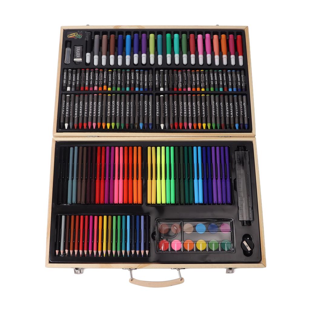 Kids Drawing Kit Wood Box Packed Assorted Bright Colors Multi Purpose Wooden Art Set for Children