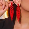 Красные длинные серьги с бахромой, гипоаллергенные, изысканные, универсальные, украшения для ушей