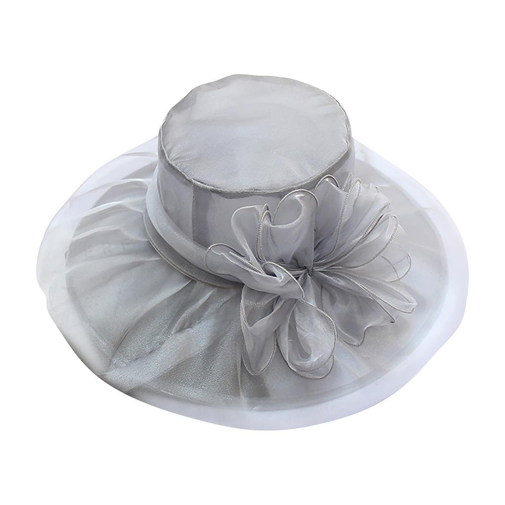 Women's Organza Church Fascinator Bridal Tea Party Flower Wedding Hat Large Rim Basin Cap