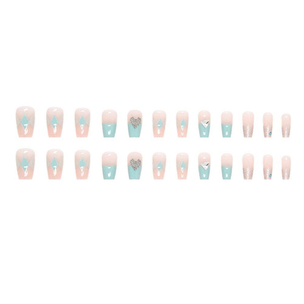 24pcs Detachable Nail Tips Black Blue Press On Nails Full Cover Fake Nails Long Ballerina French