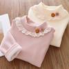 Girls' Winter Velvet Lace Turtleneck Knit T-Shirt