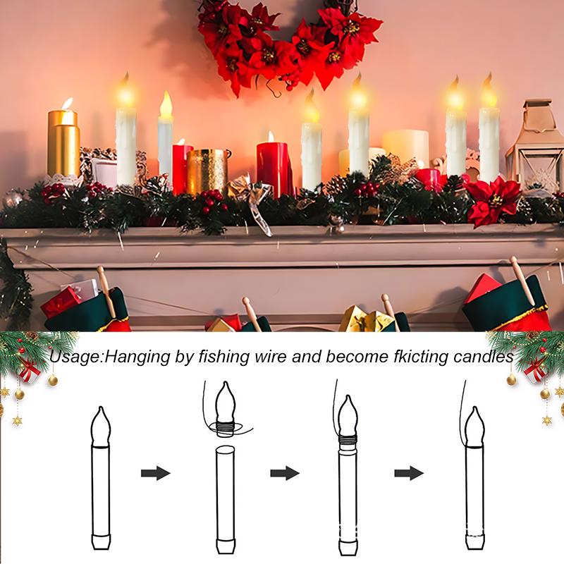 Halloween LED Taper Candle Flameless Candles with Magic Wand Flickering Warm Light Remote Control Christmas Party Decoration
