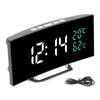 LED Mirror Alarm Clock Curved Screen 12 24 Hour Temperature Humidity Display Snooze Mode Electric Alarm Clock