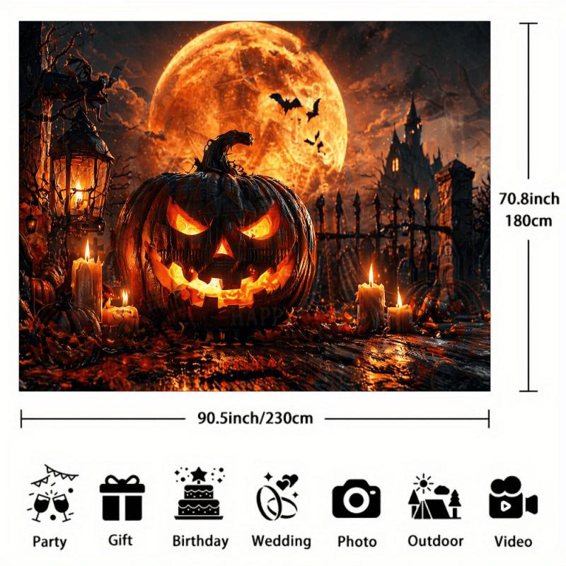 2D flat Halloween themed party banner background with dark pumpkin head theme, suitable for indoor and outdoor Halloween themes