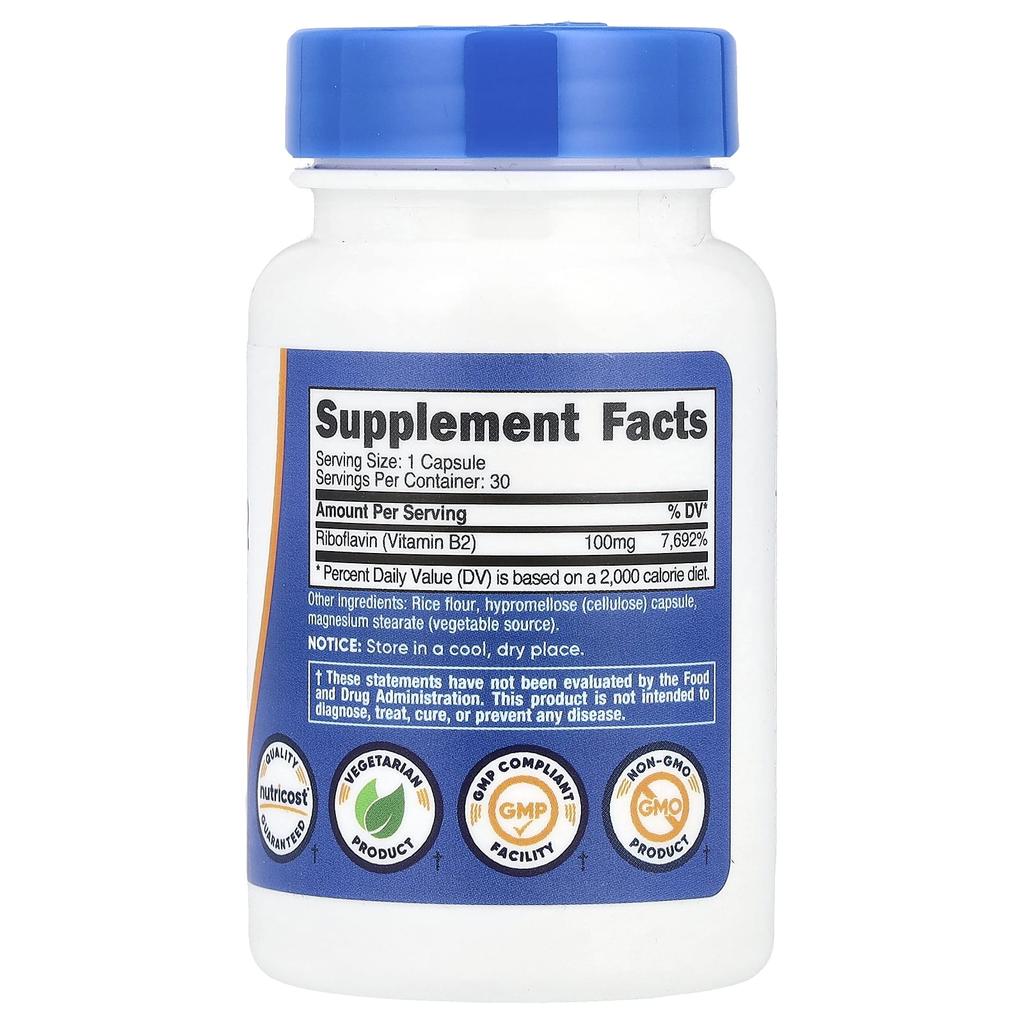 Vitamin B2, 100Mg, 30 Capsules