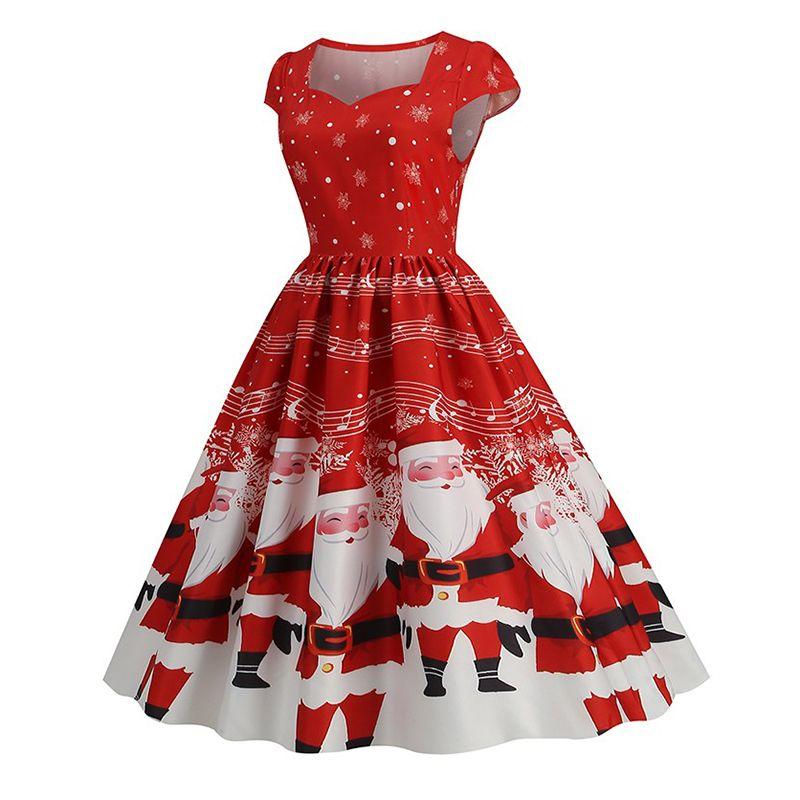 Women's Retro Positioning Print Short Sleeve Dress Christmas