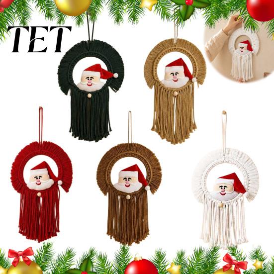 Santa Themed Woven Tapestry Hand?Woven Claus Wall Hanging, Christmas Decor with Lightweight Pendant Tassels, Boho Ornament for Kid Room Home Holiday