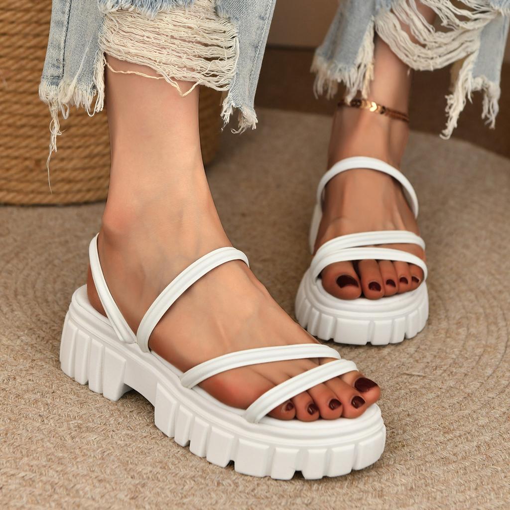 Fashion 2025 New Women Slippers Round Toe Slip-On Leather Comfortable Shoes Fashion Platform Sandals Roman Style Slippers Slides Women
