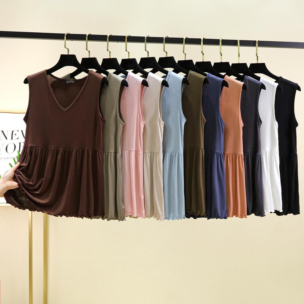 Женская летняя модальная майка с V-образным вырезом - Большой размер, однотонная, облегающая майка