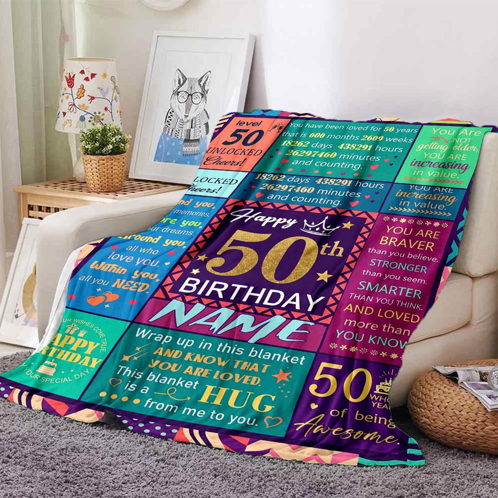 50Th Birthday Milestone Celebration Lightweight Personalized Text Ultrasoft For Sofa Couch Office Bed Picnics Four Seasons Universal Modern Style