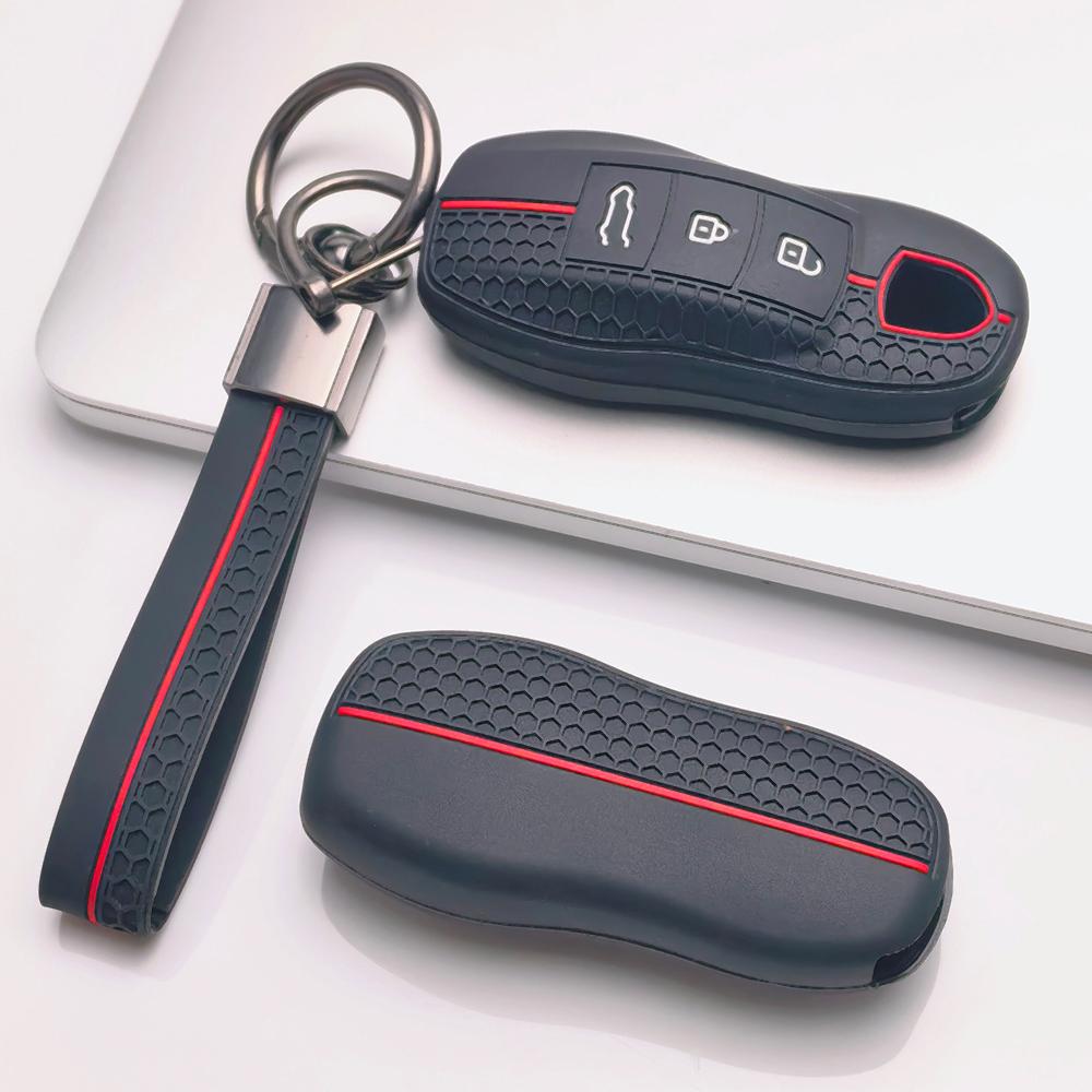 Мягкий силиконовый чехол для ключа зажигания Porsche Cayenne Macan Panamera 911 Boxster Cayman Taycan 718 Spyder GT3 RS с брелоком Автомобильный чехол для ключа