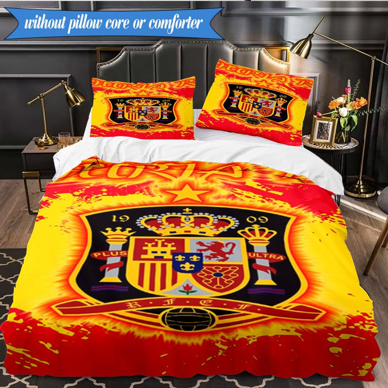 Spain Football Crest 3pcs K-pop music group Bedding set,Ideal for Bedroom, Dormitory,Including Duvet Cover And 2pcs Pillowcases,Fan gifts