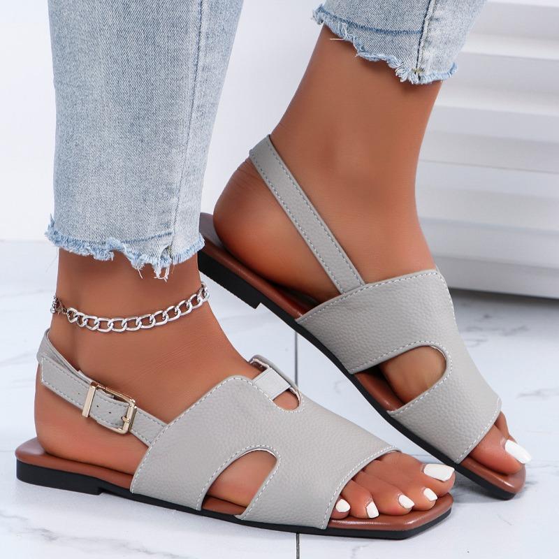 Летние дизайнерские женские повседневные туфли на плоской подошве 2024 года, брендовые туфли на плоской подошве с пряжкой, женские уличные нескользящие пляжные сандалии Sandalias Mujer