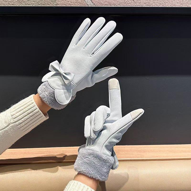 Winter Plus Fleece Gloves New Style for Women Riding and Driving Windproof Cold Warm Touch Screen Cute Korean Style Student Riding Bike