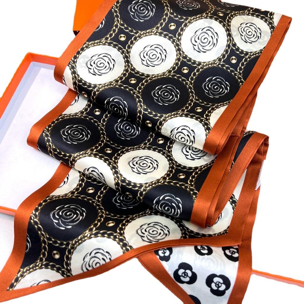 Elegant And Versatile Mulberry Silk Camellia Silk Scarf Double-Layer Double-Sided Heterochrome Silk Scarf Streamer