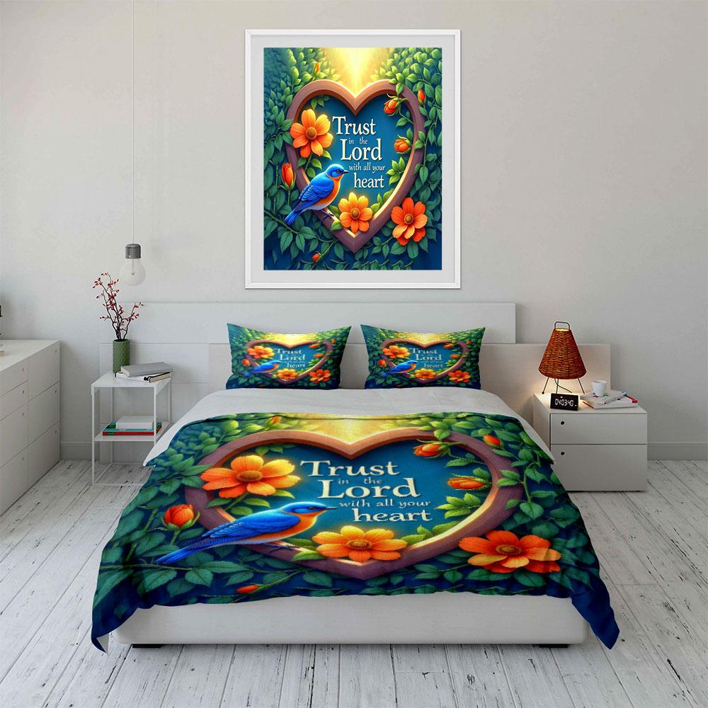 "Heartfelt Faith Floral Wall Decor" kid's and adults' bedroom decor, Exquisite three-piece bedding set gift