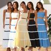 Women Spring Summer Solid Color Strapless Camisole Top Casual Simple Wave Print Big Swing Skirt Two Piece Sets S-XL