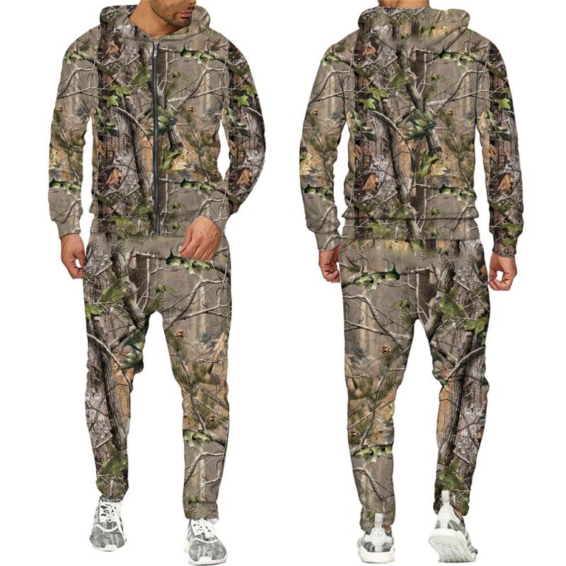 Осенне-зимние камуфляжные спортивные костюмы с кленовыми листьями и 3D-молнией, мужские спортивные костюмы на открытом воздухе, рыбалке, кемпинге, охоте, уличные костюмы унисекс