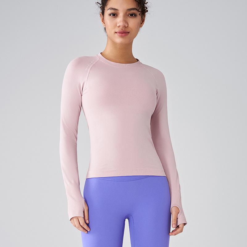 Женская спортивная футболка с длинным рукавом и круглым вырезом - облегающая, дышащая, модная, для фитнеса и йоги