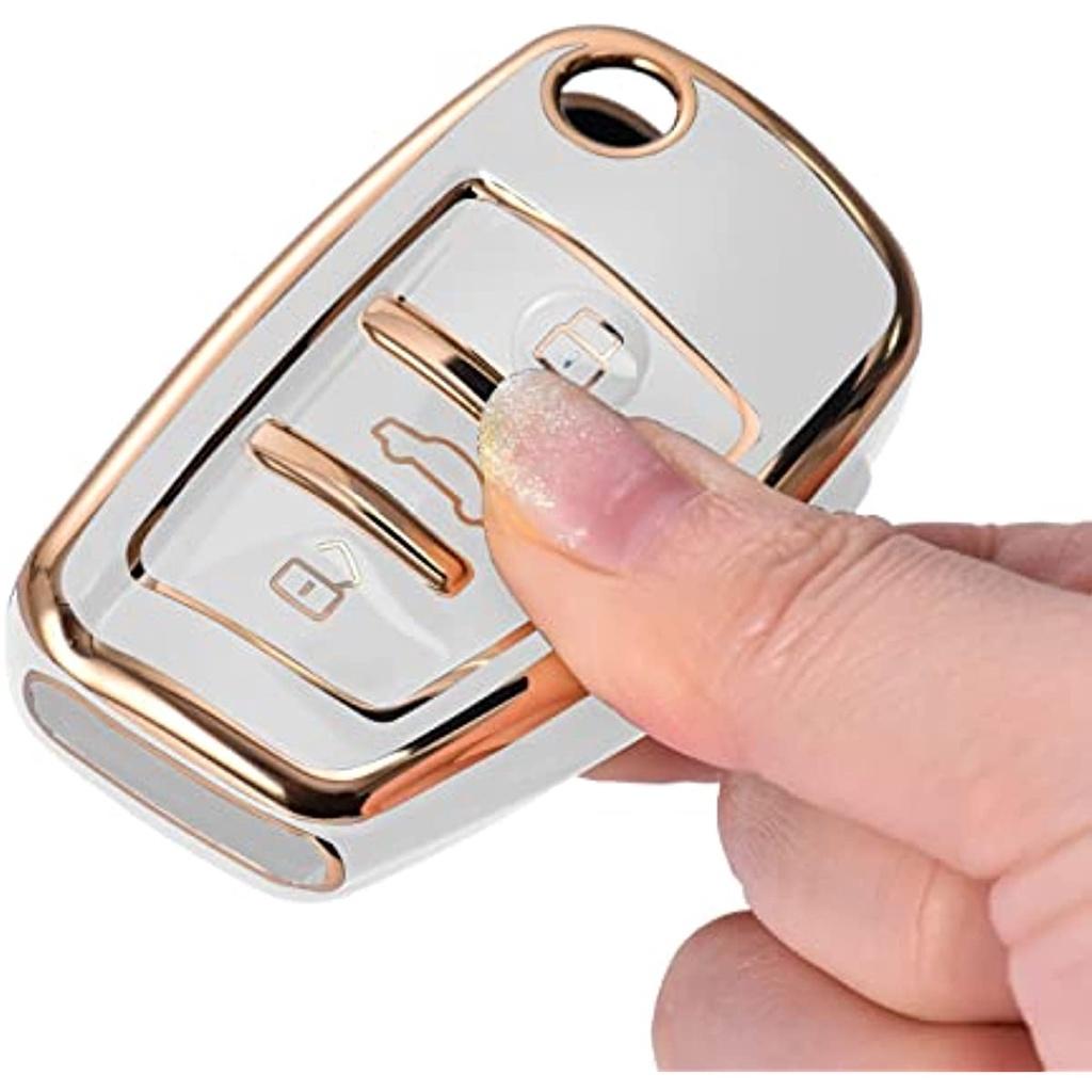 Чехол для ключей подходит для автомобильного ключа для A1 A3 A4 A6 Q3 Q5 Q7 S3 R8 Tt, силиконовый защитный чехол из ТПУ (Золотой Край Белый)