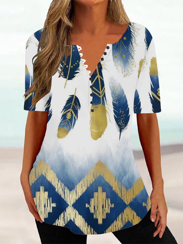 Женская летняя футболка с цветочным принтом и V-образным вырезом, с короткими рукавами, женский винтажный топ средней длины, свободный топ, женская одежда