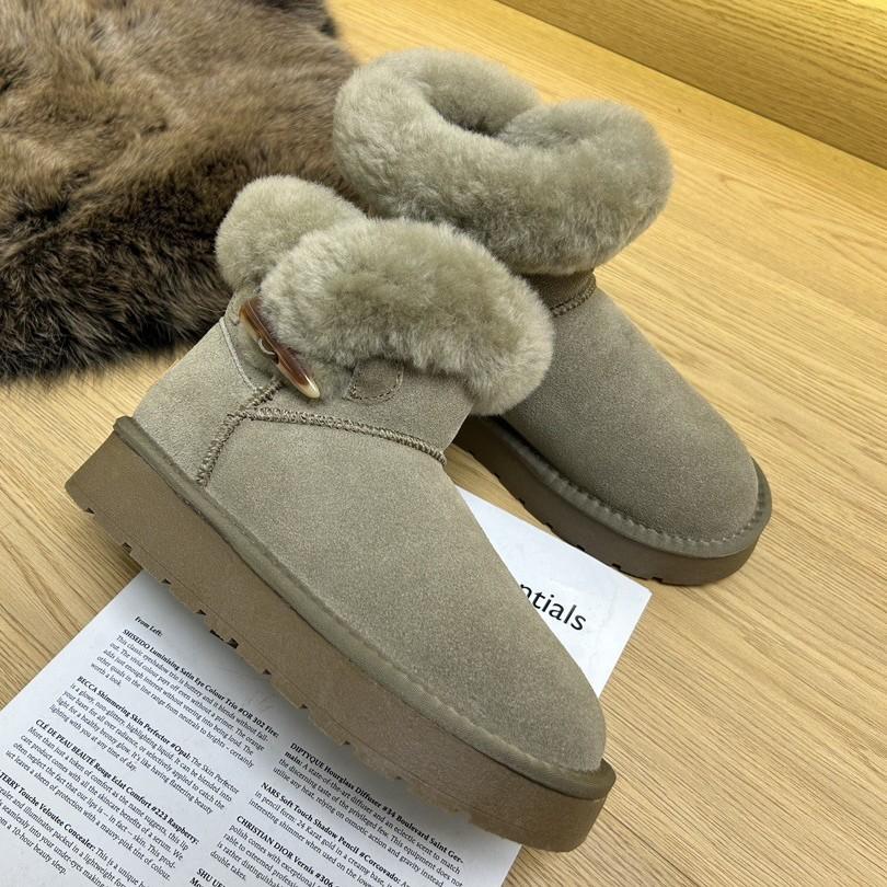 Меховые интегрированные зимние ботинки женские короткие ботинки на толстой подошве с роговой пряжкой женские ботинки осень и зима бархатные теплые хлопковые ботинки натуральная кожа хлопок