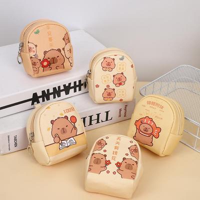 Корейский стиль Кошелек для монет из кожи капибары: Милый водонепроницаемый мини-чехол для наушников, брелок