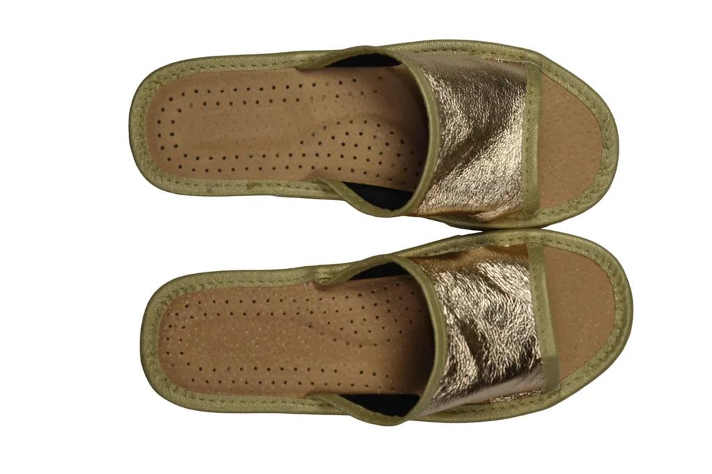 Women's house slippers, comfortable gold slippers for around the house 35