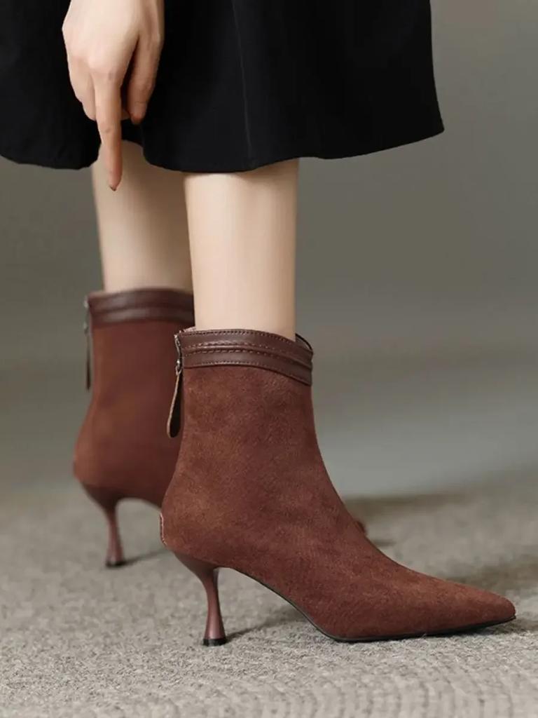 Модные зимние женские короткие ботинки нового бренда, модные остроносые женские элегантные ботильоны, тонкий высокий каблук, туфли-лодочки для платья, Zapatos De Mujer