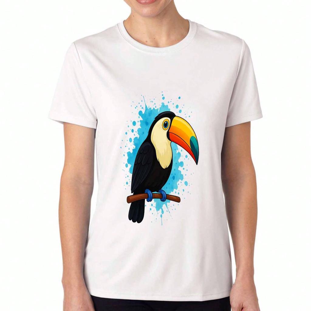 Toucan Bird Ladies Cotton T Shirt, Pure Cotton Premium Print, Durable, Leisure And Fashion. Show Off Your Love For Tropical Birds With Colorful Toucan