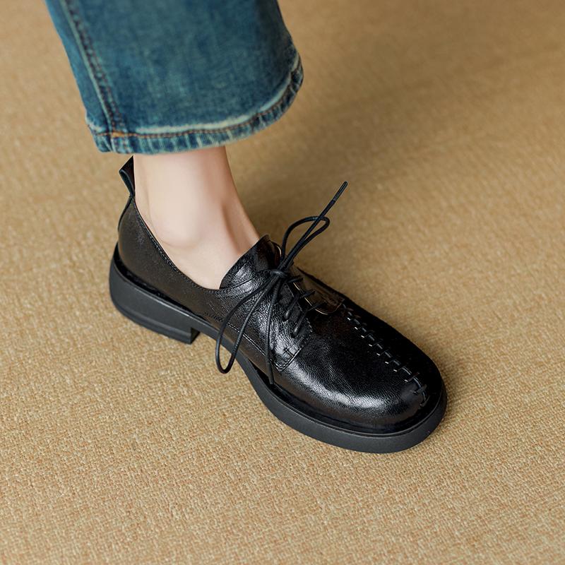 2024 Осень Новые Туфли на платформе Женские Натуральная Коровья Кожа Круглые Перекрестные Застежки Толстая Подошва Женская Повседневная Обувь Туфли Ручной Работы