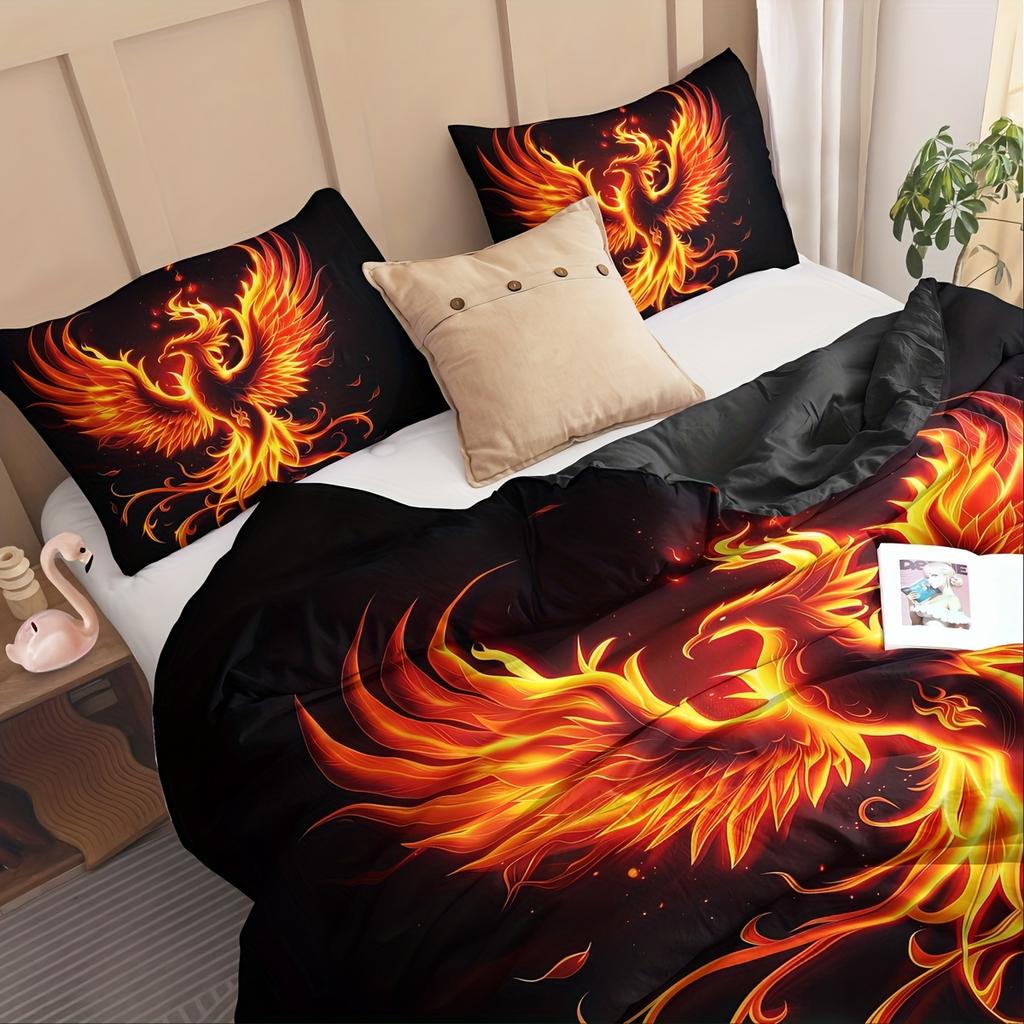 2/3 шт. Мягкий Удобный Пододеяльник Комплекты Пододеяльников, Комплект Одеяла Пылающий Феникс, Черный Фон, Волшебный Постельный Комплект