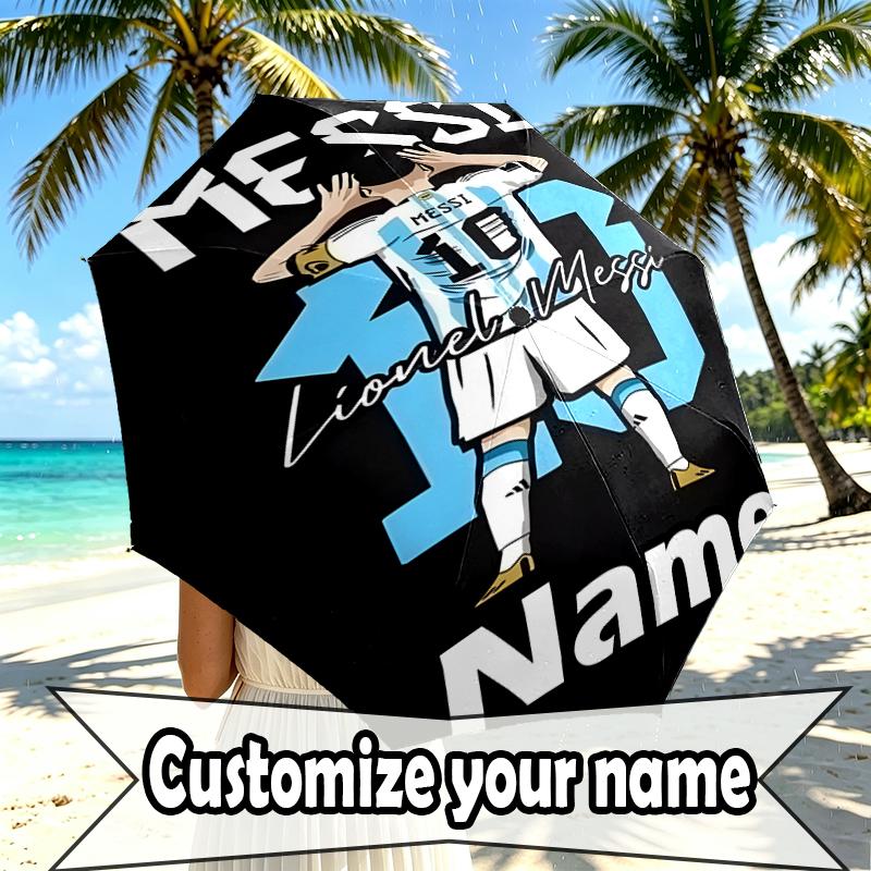 Custom Name Personalized football star Print Umbrella, Auto Open Close, 8‑Rib Sturdy Frame, Commute Camping Hiking Use, Birthday Gift