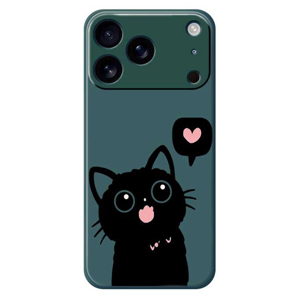 For iPhone 17 Pro Case Love Black Cat Pattern Printing Straight Edge TPU Phone Back Cover