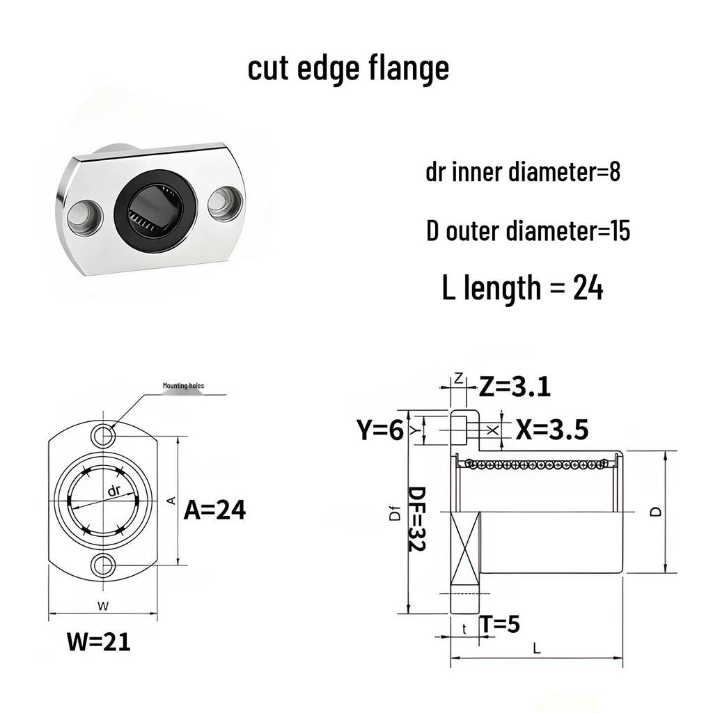 LM8UU Series 8mm ID Linear Bearing, LMK8UU Flange, Wear-Resistant, Smooth.