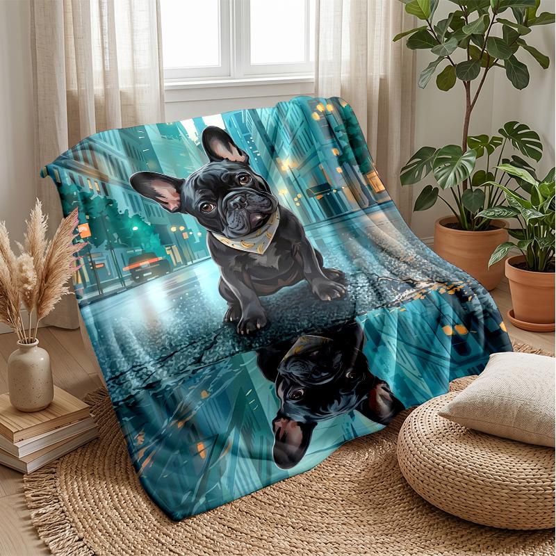 French Bulldog in City Theme blanket Lightweight Warm Flannel Blanket Decorative Throw Blanket for Home Decoration