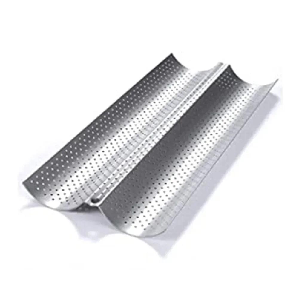 14.96x6.98x1.1 Inches 2 Waves French Bread Baking Tray Mold Loaf Tin Non-Stick Baguette Mould Cake Pan Pastry Tools