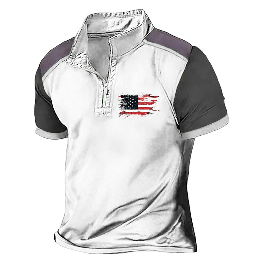 Летняя новинка для мужчин, повседневная рубашка с воротником-стойкой и короткими рукавами, подходящая по цвету, с полумолнией