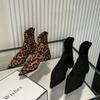 Women's Boots  New Spring Stiletto Heel Ankle Boots Fashionable Leopard Print Side Zipper Large Size Medium Heel Ankle Boots