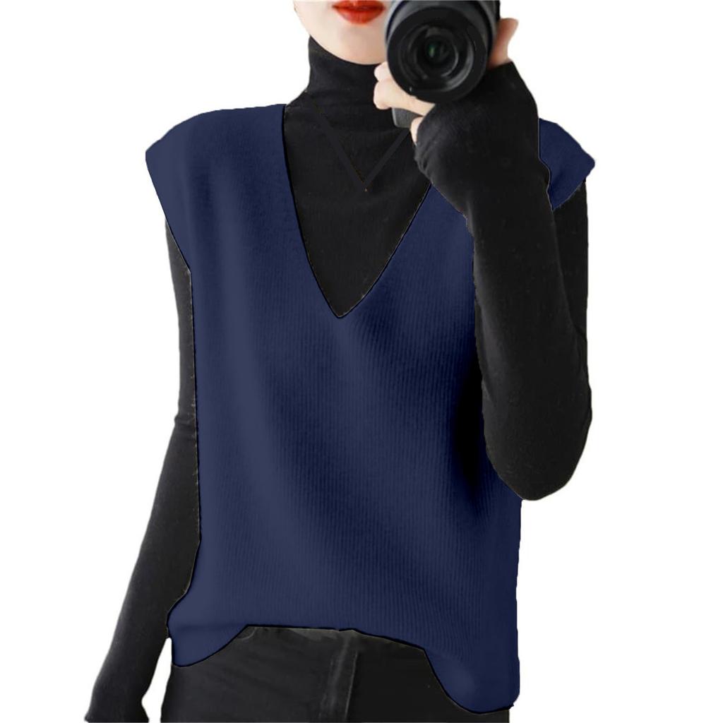 Женский модный жилет с V-образным вырезом, пуловер, свитер без рукавов, корейская версия, свободный повседневный свитер, куртка
