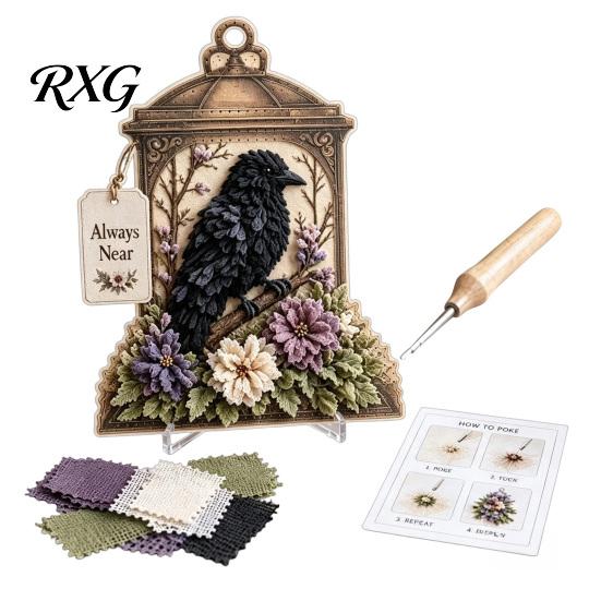 No Sew Textile Art 3D Fabric Poke Kit, DIY Bird Memory Lantern Floral Silhouette Wall And Patterns, Punch Needle Craft Kit for Adults, Home
