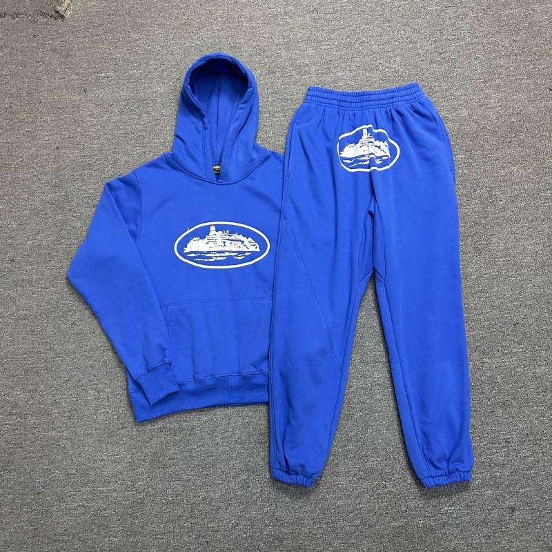 Corteiz Classic Series Ship Print Lightweight Fleece Hoodie Casual Jogger Pants Set Men Women